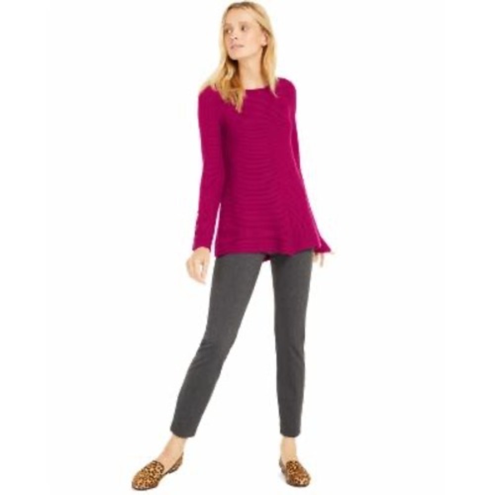 ALFANI Womens Pink Ribbed Snap-detail Long Sleeve Scoop Neck Sweater XL